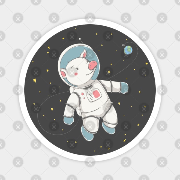 Lovely cute piggy fling with the space station Magnet by daleone